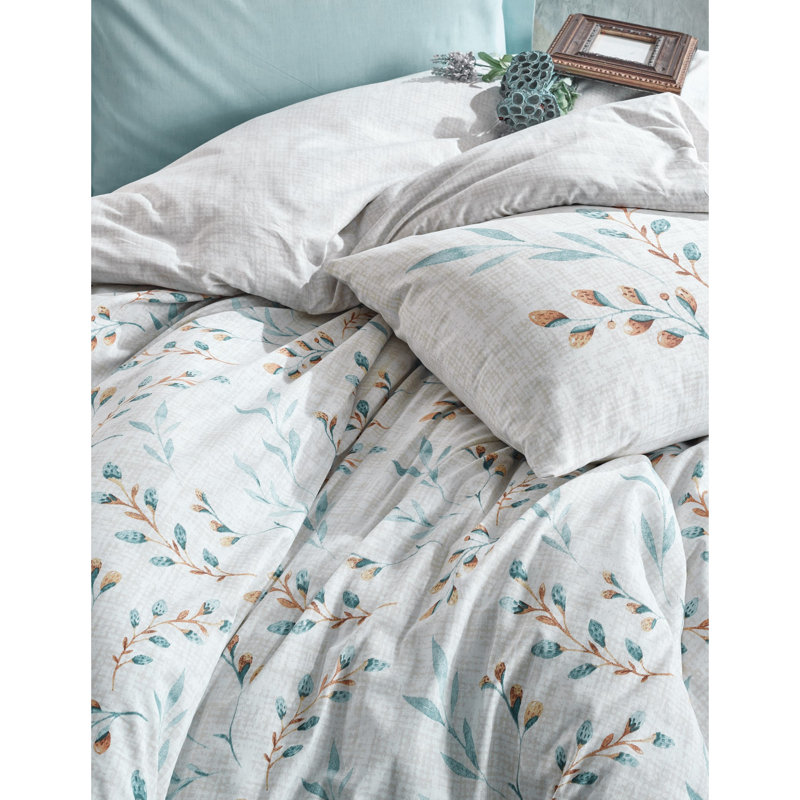 Luxury 100% Cotton Ranforce Quilt Cover Set, Mint & White | Includes Duvet Cover (61 x 87) & Pillowcase (31 x 31) | Machine Washable, 145 Thread Count, Button Closure | Soft, Durable, Elegant Bedding for XXL Comfort