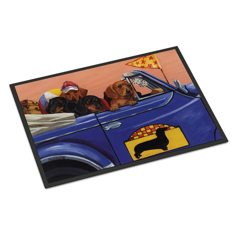 Tapis d'entrée antidérapant Guerrie L 27 po x l 18 po, Teckel « Dachsmobile »