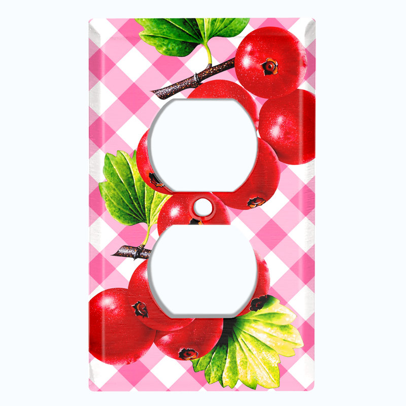 Cranberry Leaf Pink Picnic Patterned 1 - Gang Duplex Outlet Standard Wall Plate, Pink