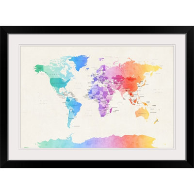 «Francy, aquarelle, carte politique du monde» par Michael Tompsett, impression