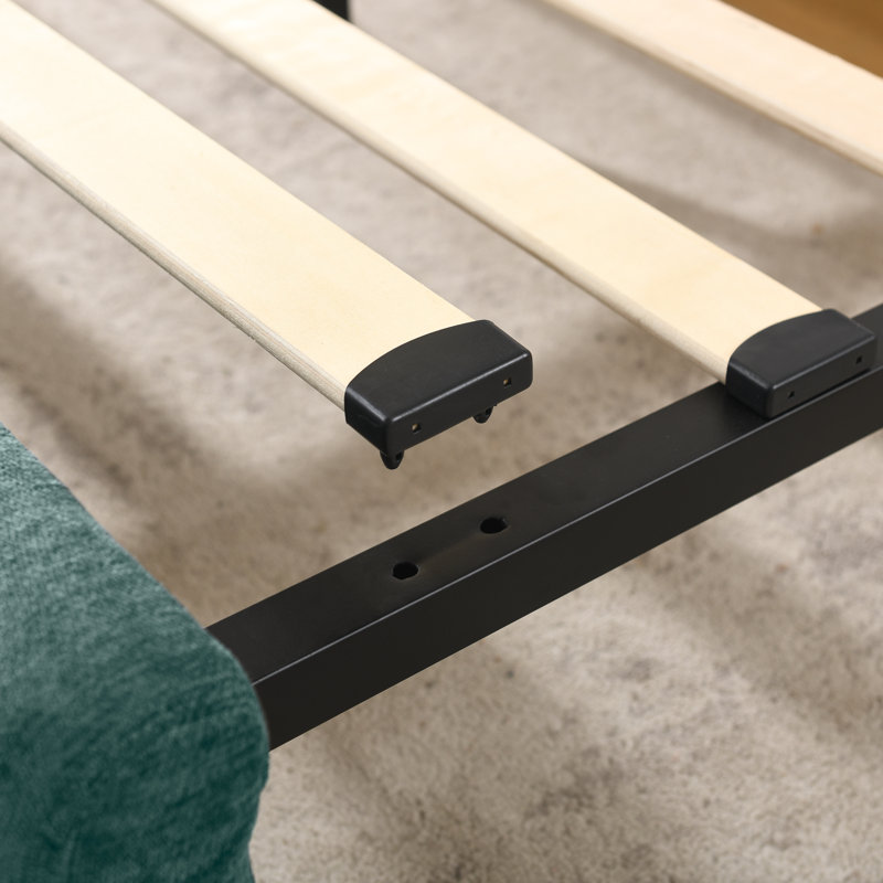 Structure de lit tapissier Linden avec tissu en chenille et rangement sous le lit, Vert