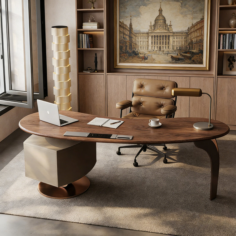 Bureau ovale moderne en placage de noyer de luxe moderne, 29.53" H x 70.87" W x 30.31" D