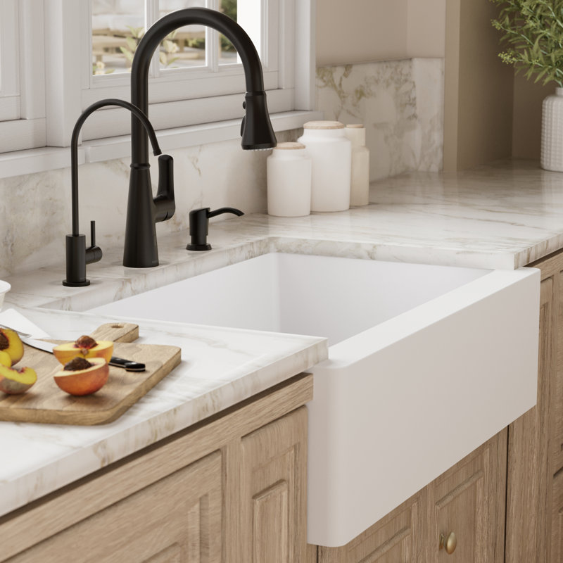 Ensemble d'évier de cuisine à double cuve et tablier frontal à tablier frontal 34 po x 21-1 / 4 po 60/40 Karran Quartz, Blanc