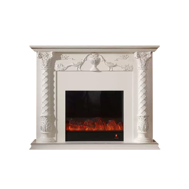 White Solid + Manufactured Wood Freestanding Fireplace