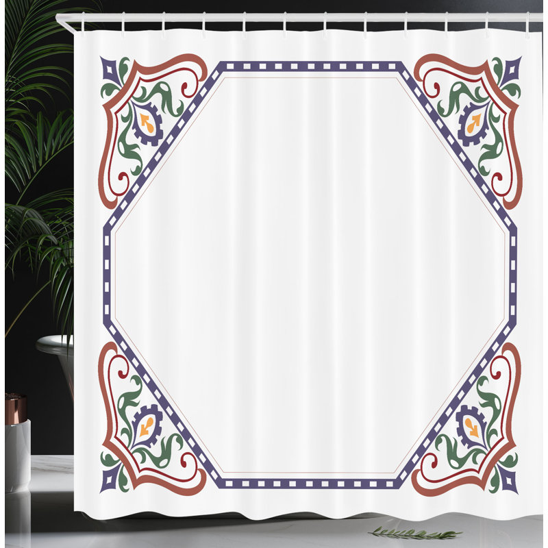 East Urban Home Turkish Pattern Shower Curtain Geometric Frame Multicolor, 70"H x 69"W