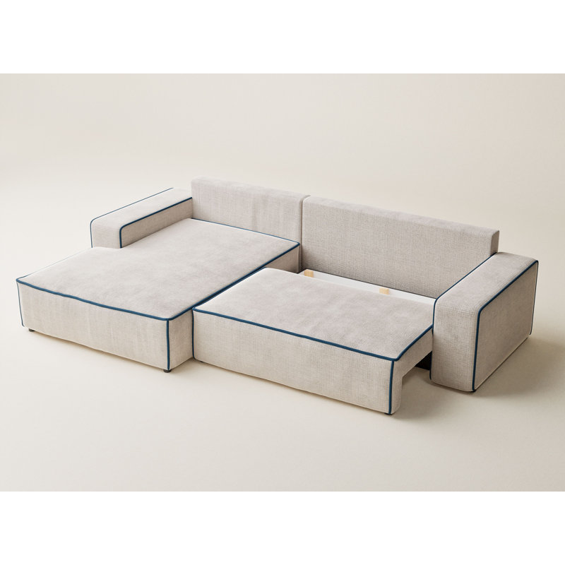 5 Seater Reclining Corner Sofa , Left Hand Facing, Cream/Navy PolyesterChenille