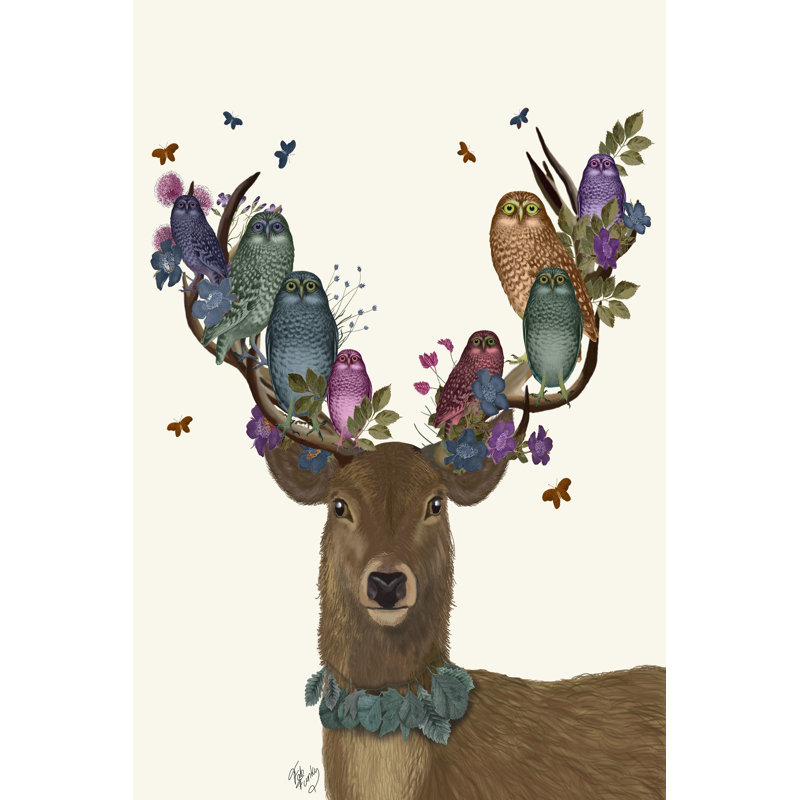 Deer Birdkeeper, Owls by Fab Funky - Wrapped Canvas Print, 122cm H x 81cm W x 3.8cm D