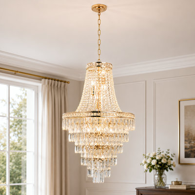 15-Light 6-Tier Gold Crystal Dimmable Empire Glam Chandelier