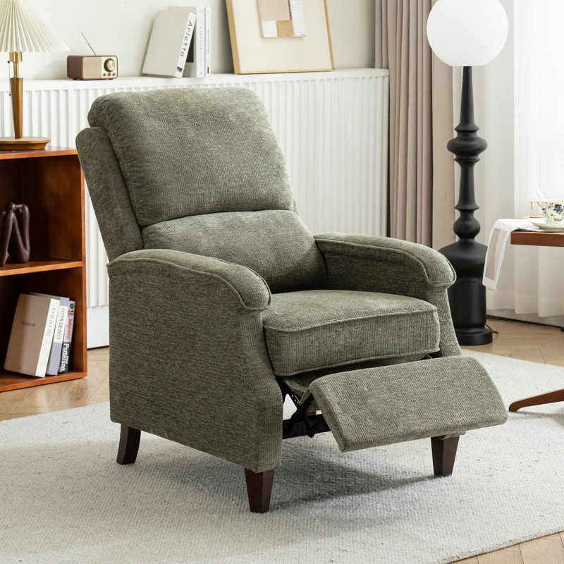 Modern Design Fabric Upholstered Push Back Recliner, Gray-Green