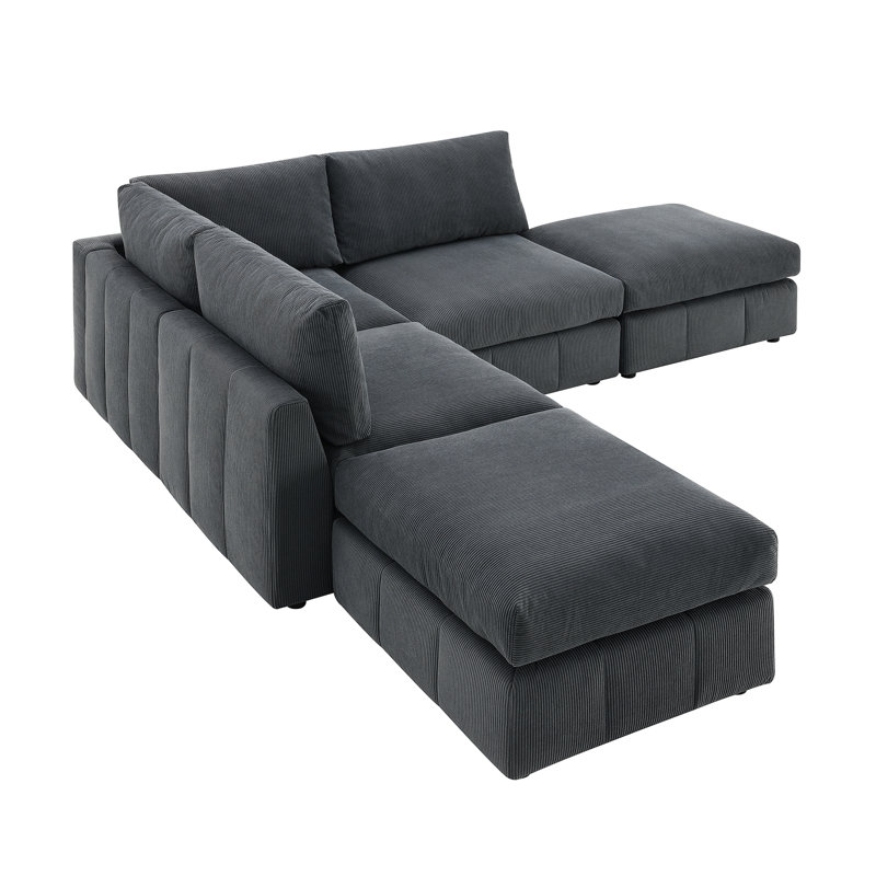 Canapé modulaire en velours côtelé 5 pièces Leombruno, Mélange de polyester gris foncé