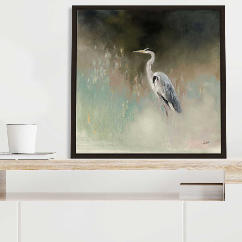 Paix aigrette sarcelle par Julia Purinton - Peinture, L 27,5 po x H 27,5 po, Encadrement brun