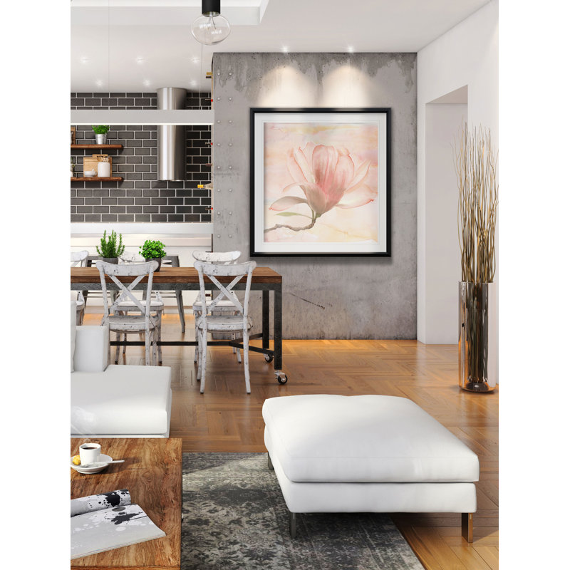 « rêvey magnolia i », peinture, H 16 po x l 16 po x P 2 po, Cadre noir