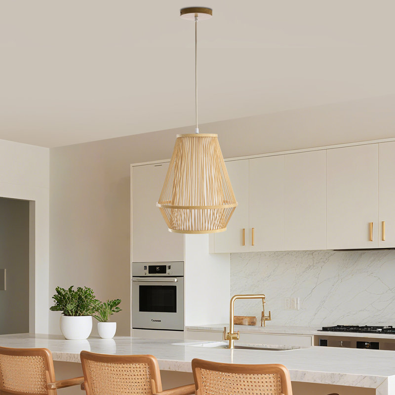 Handwoven Rattan Cone-shaped Tapered Bamboo Pendant Light, Natural