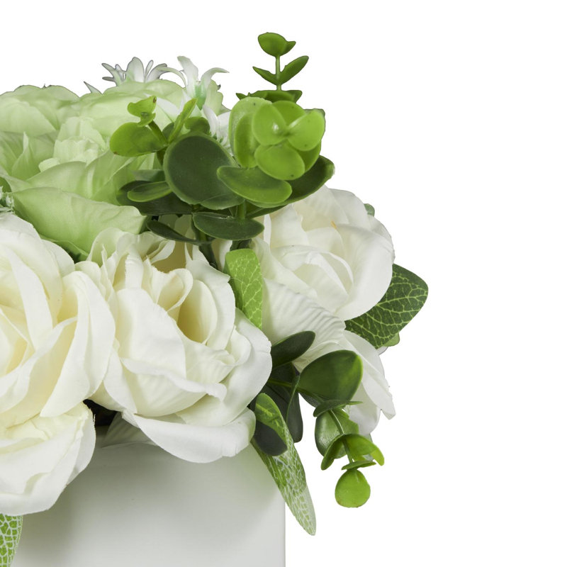 Feuillage naturel Cole & Gray avec feuilles vertes et vase carré en céramique