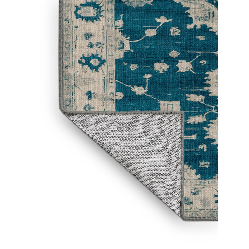 Machine Washable Overdyed Green Area Rug, Rectangle 7' x 9'