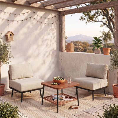 Benno 3 Piece Patio Conversation Sets Modular Outdoor Sectional With Armless Sofas And Coffee Table