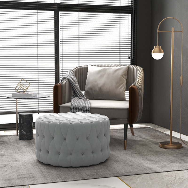 Repose-pieds capitonné à boutons avec revêtement en velours gris, Gris