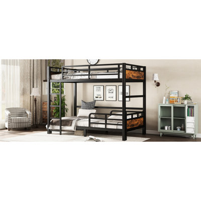 Vintage Wood - Colored Twin Xl Metal Bunk Bed, Detachable For Different Room Spots, Stable Structure, Noise Resting Place Over Adaptable Space Utilization, Reliable Split, Quick Assembly With Tools