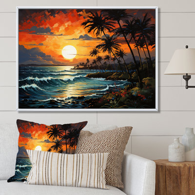 «Palm Trees Sunrise I», reproduction d'art sur toile de palmiers
