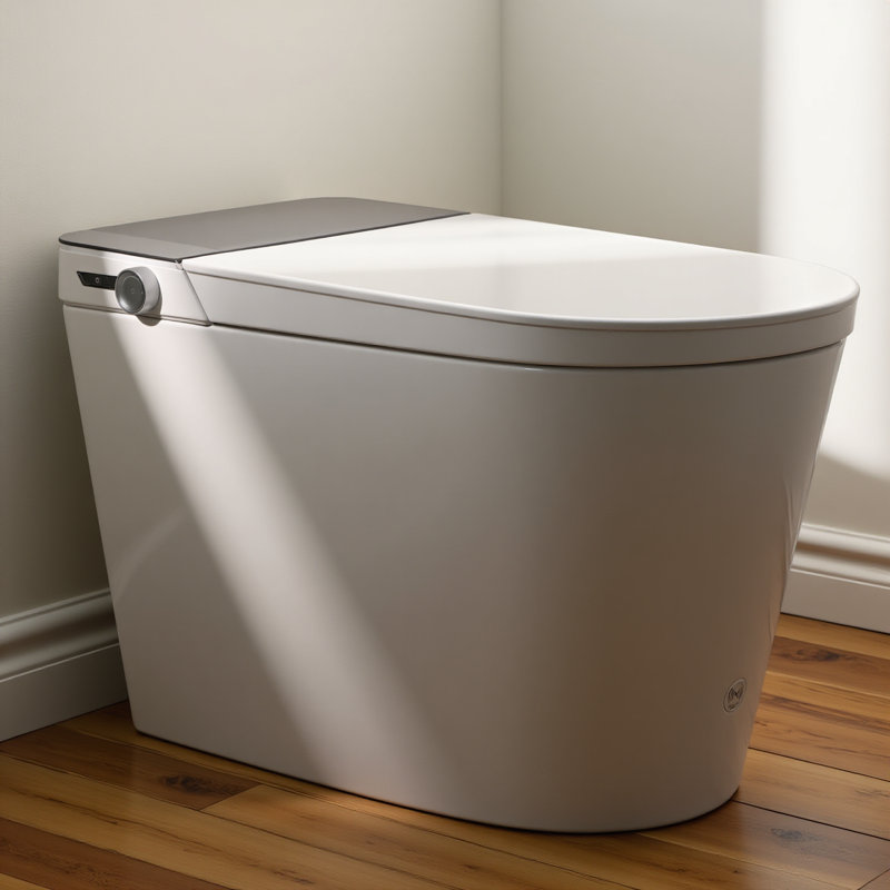 Toilette intelligente sans réservoir avec bidet intégré, ouverture et fermeture automatiques, bidet plus large avec siège chauffant, eau chaude et sèche, capteur de pied, affichage à DEL, télécommande, blanc