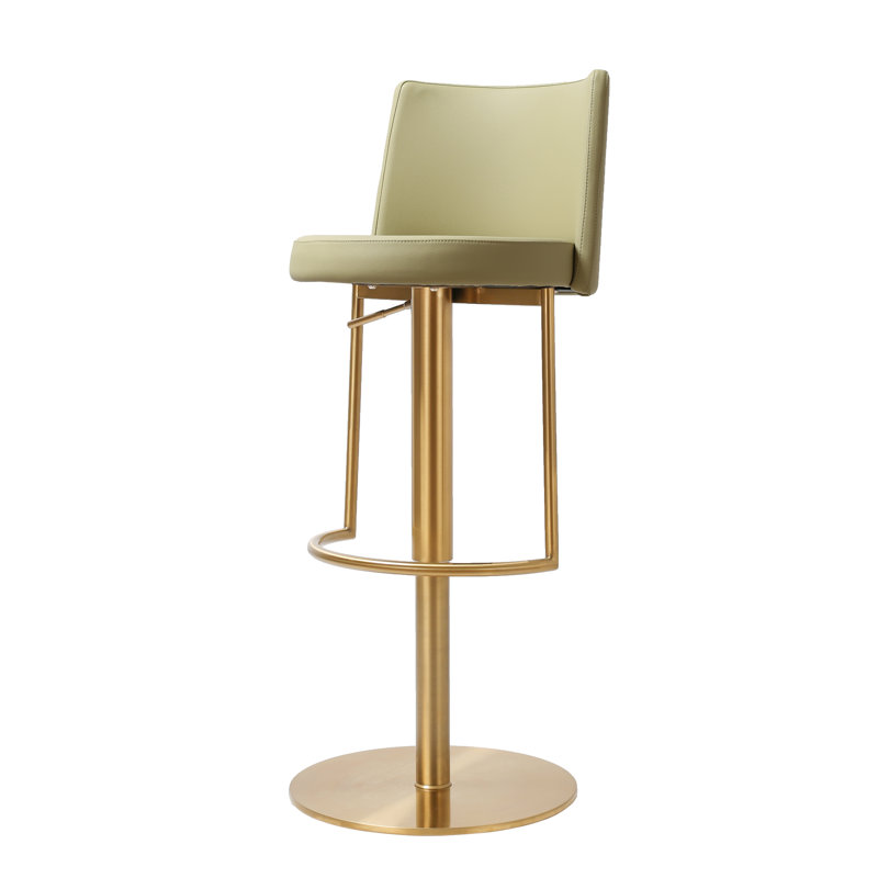 Bergamyer Swivel Upholstered Adjustable Height Bar Stool with Stainless Steel Frame, Green/Gold