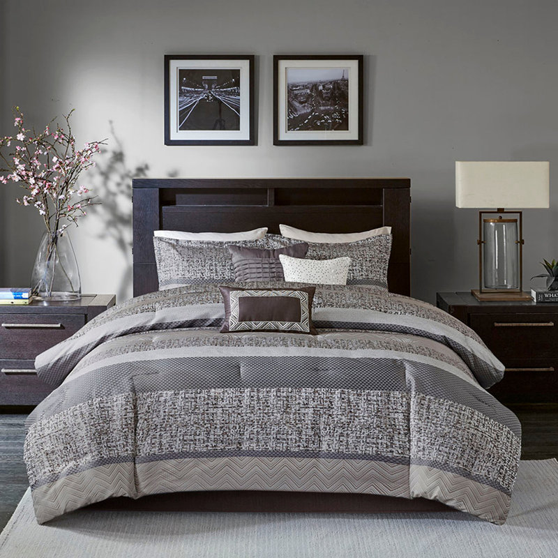 7 Piece Jacquard Comforter Set Grey/Taupe