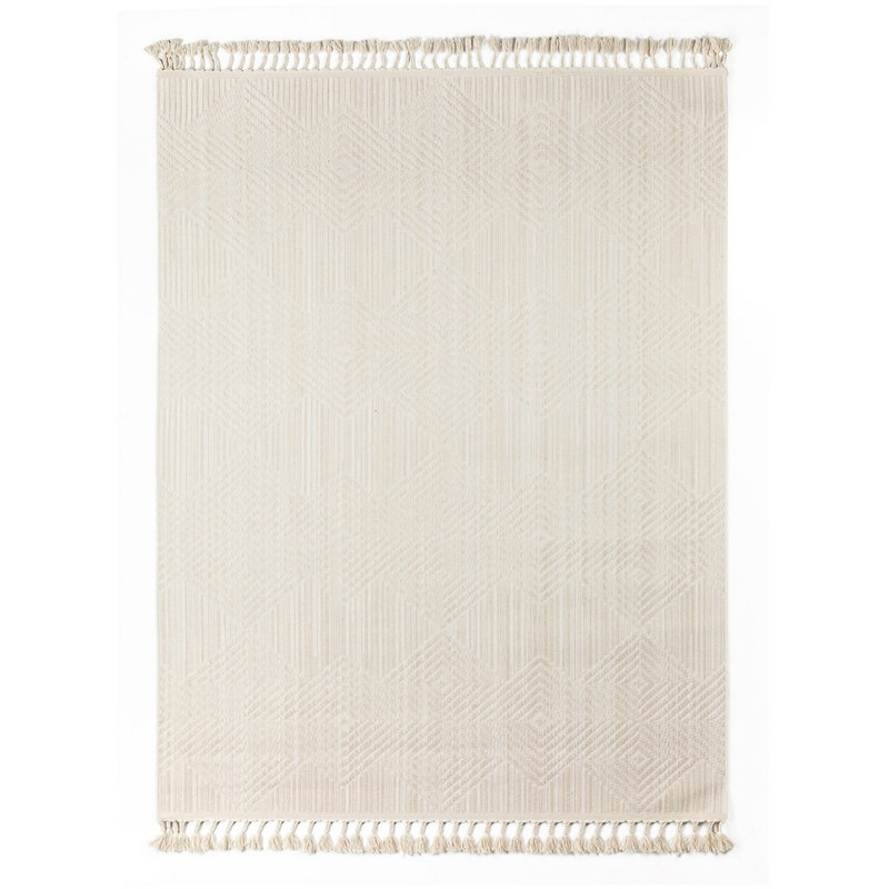 Tapis marocain en polyester tissé à la machine crème, Rectangle 2 pi 7 po x 4 pi 11 po