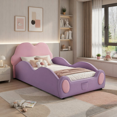 Mignon lit pour enfants en cuir de polyuréthane avec garde-corps et lit de sécurité pour tout-petits