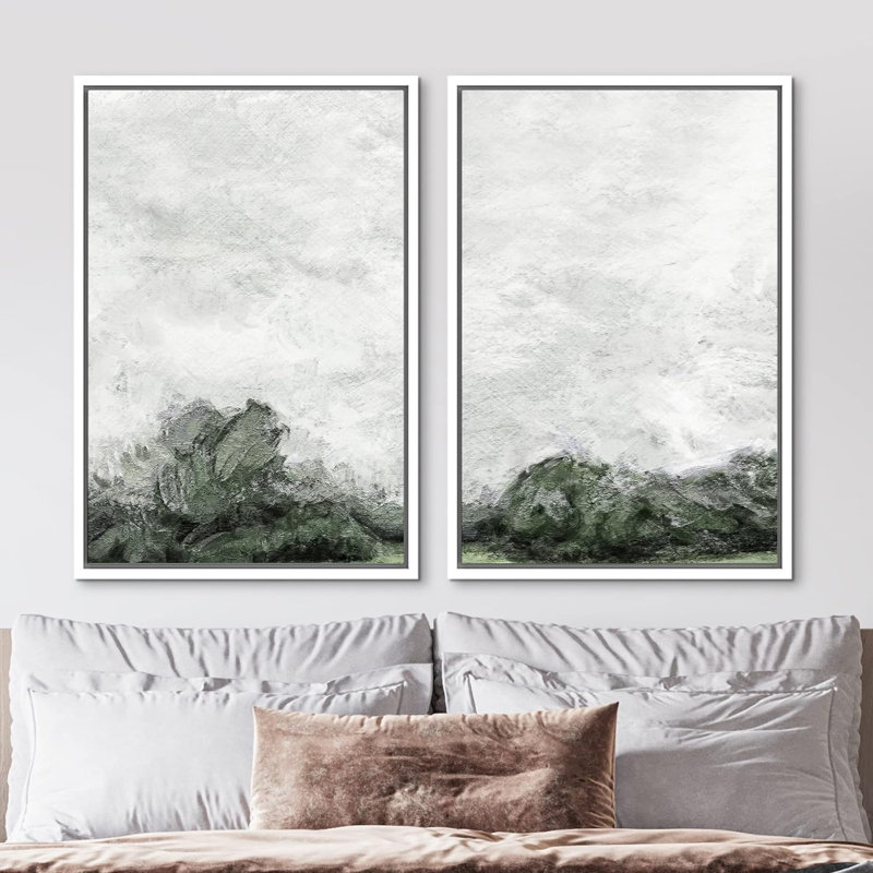Vert et gris grunge, reproduction sur toile 2 pièces, H 24 po x l 32 po x P 1,5 po, Blanc