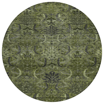 Machine Washable Indoor/Outdoor Chayil ACN1082 Olive Rug