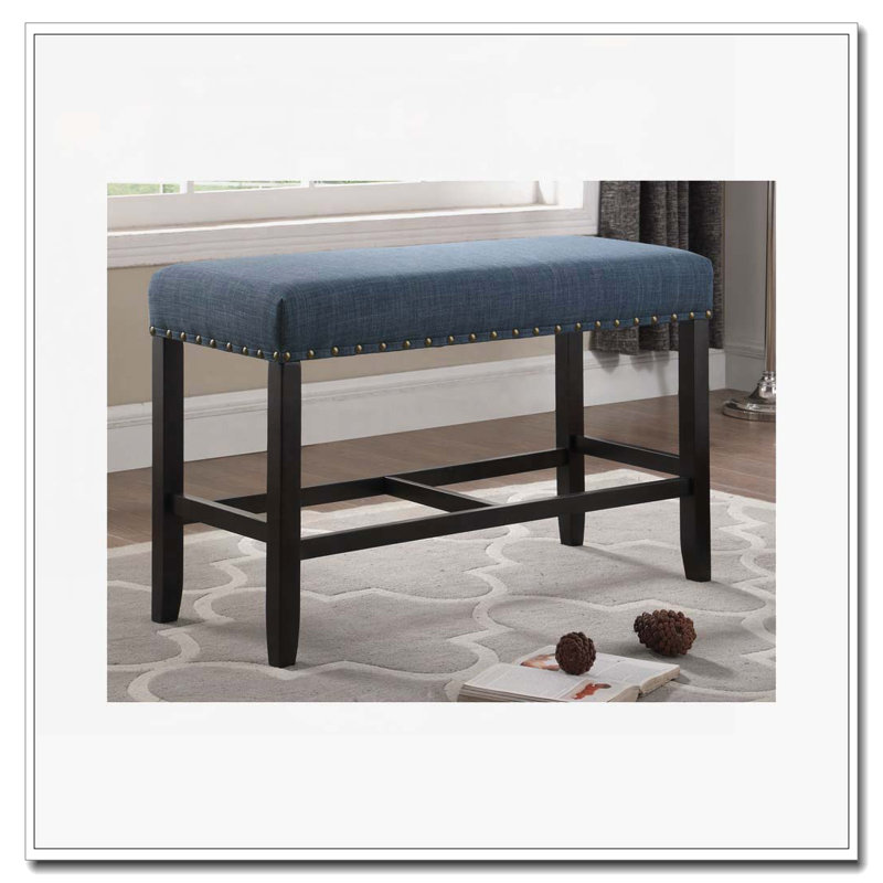 Upholstered Dining Bench with Nailhead Trim, Blue