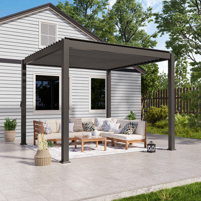 Pergola d'extérieur à structure métallique avec toit à persiennes réglable, pergola de patio toutes saisons pour terrasse