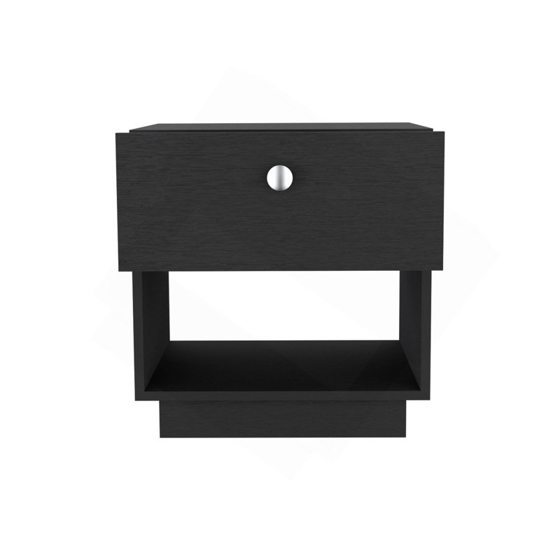 Table de chevet à tiroir simple H 19 po avec tablette de rangement ouverte, noir, Noir