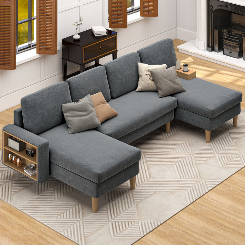 109'' U-shape Sectional Sofa Couch, Dark Gray Polyester Blend
