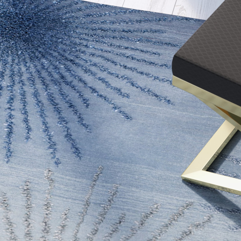 Tapis gris / bleu en laine touffeté à la main Amier, Rectangle 6 pi x 9 pi