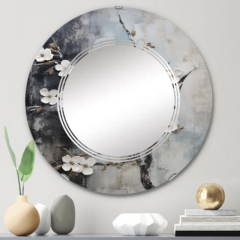 Nameth - Miroir mural floral rond, 24 po x 24 po