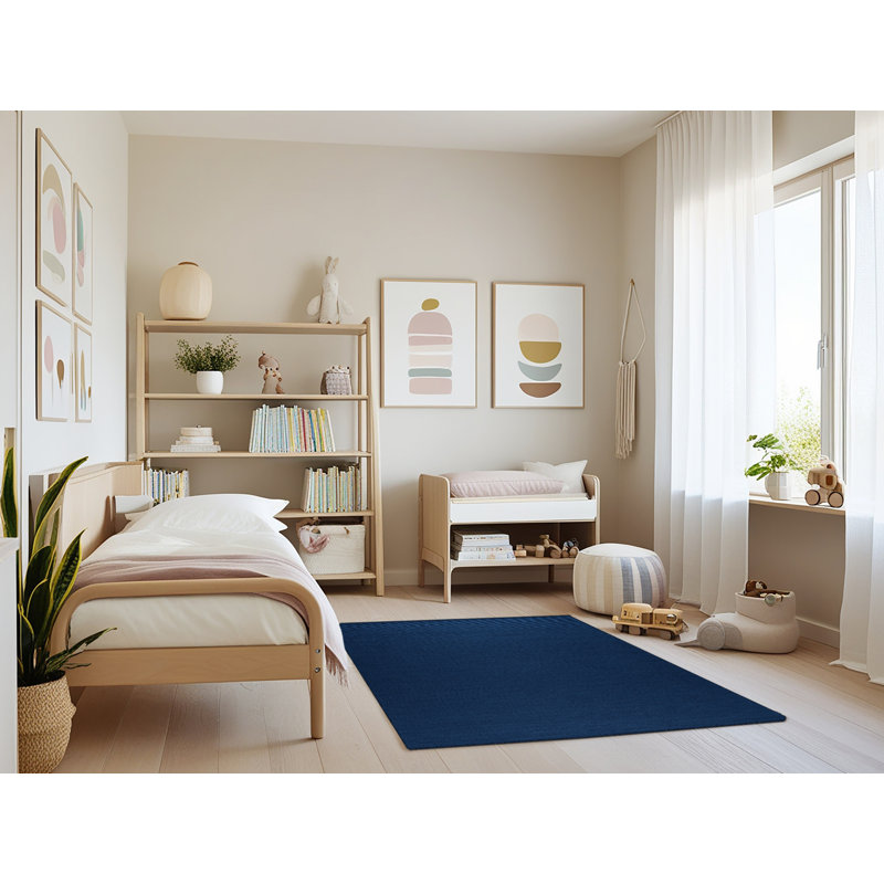 Machine Washable Solid Blue Area Rug, Rectangle 4' x 6'