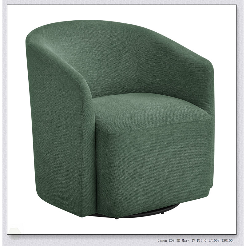 Fauteuil demi-tonneau pivotant vert durable avec coussin à ressorts ensachés confortable et rotation à 360 degrés pour les espaces de vie modernes