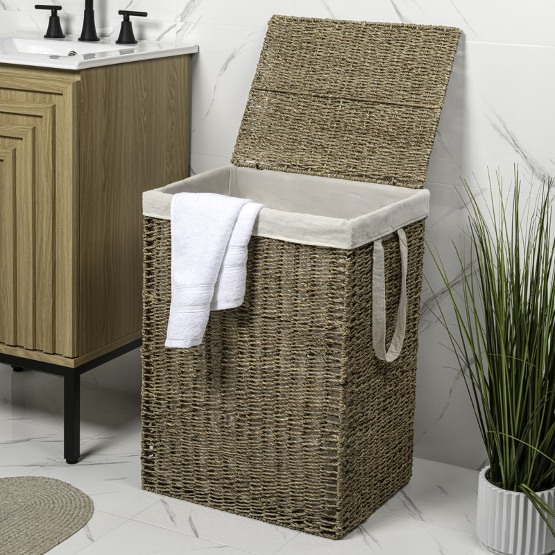 Reed Coastal Bohemian Handwoven Seagrass Laundry Hamper 85L (22.5 Gallon) with Lid and Removable Liner