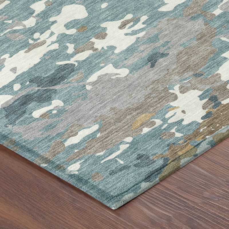 Machine Washable Indoor/Outdoor Chantille ACN2595 Abstract Rug, Teal, 3' x 5'