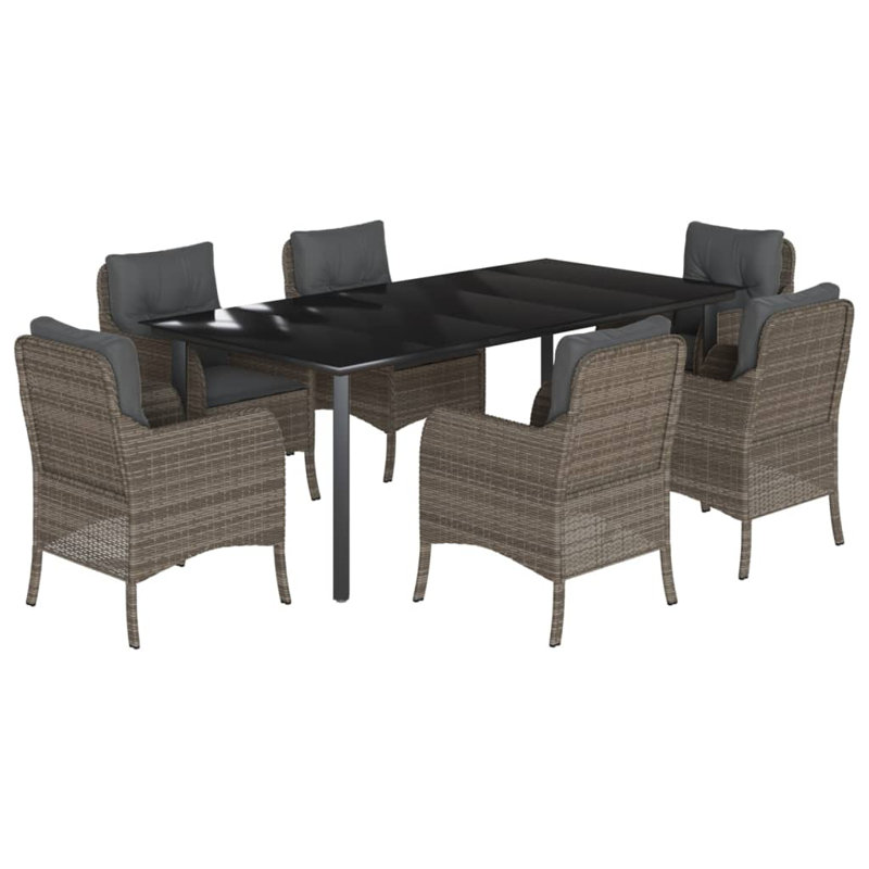 Ensemble repas avec coussins en rotin Vidaxl, Gris foncé / Gris, H 29,1 po x l 63 po x P 31,5 po, 6