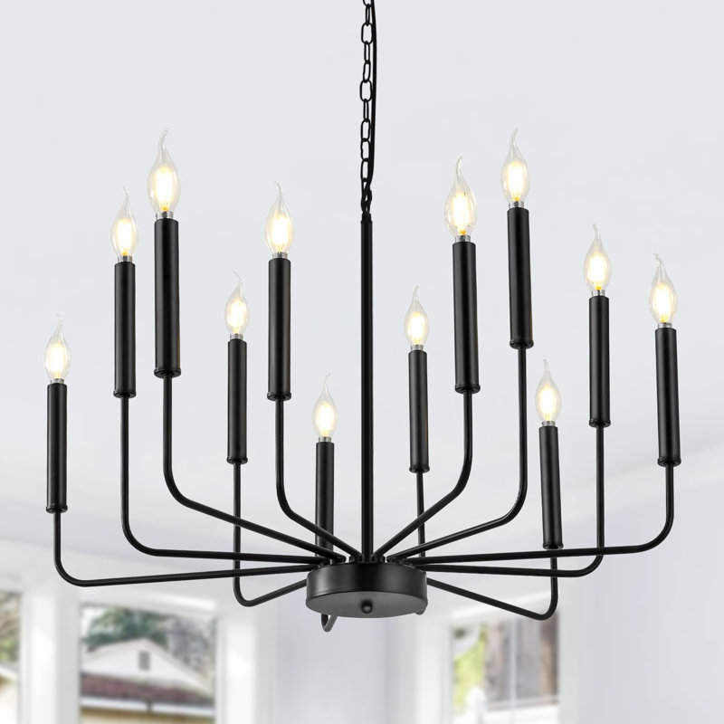 Lustre 12 lumières à intensité variable, Noir mat