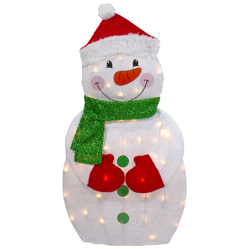 32" Lighted Chenille Snowman with Scarf and Hat