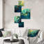 Encre brillante verte et jaune II - ensemble de 5 collages abstraits carrés