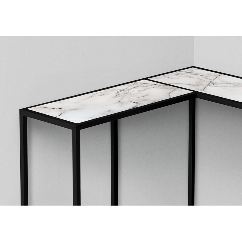 Table d'appoint moderne pour chambre à coucher - stratifié aspect marbre blanc, métal noir, console de salon, Blanc