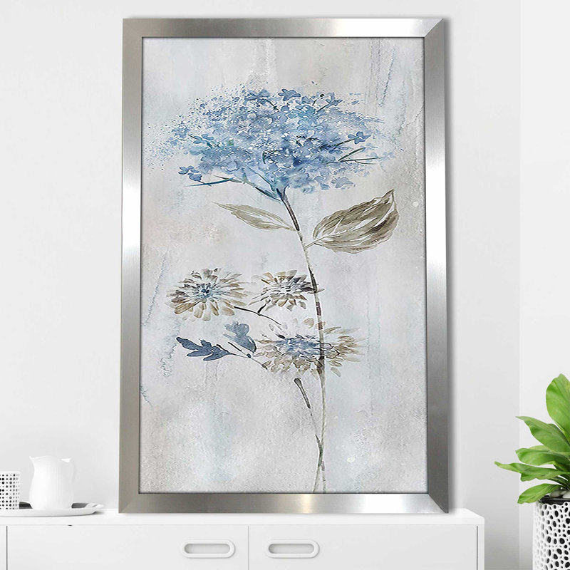 «Blue Meadow» par Conrad Knutsen - peinture, Encadrement argenté, H 27,5 po x l 21,5 po x P 0,75 po