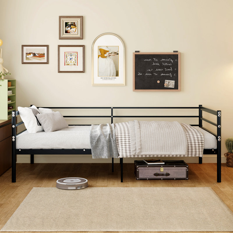 Lit mezzanine pour enfants, lit en métal de style canapé-lit, barrière de sécurité de 11,8 pouces, peu encombrant, noir.