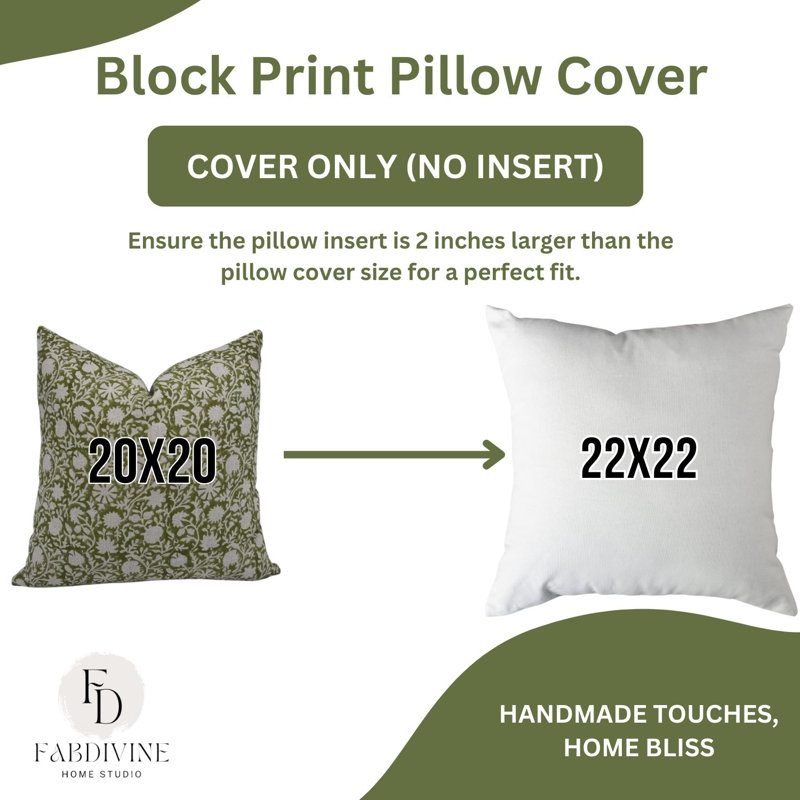 Block Print Throw Pillow Cover, 3 Thick Linen Decorative Cushion Cover, 36" x 14"