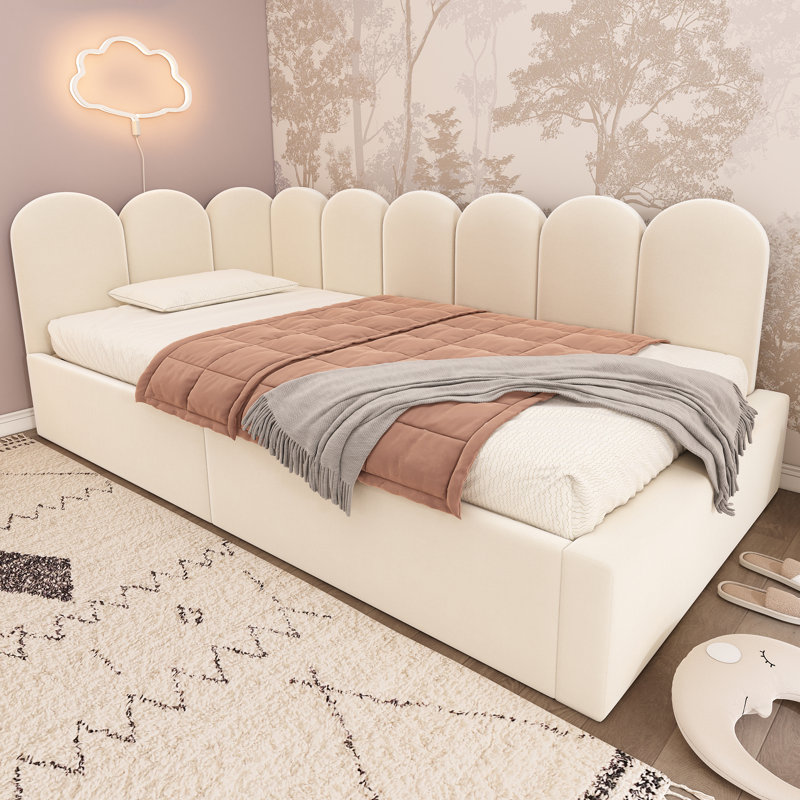 Canapé-lit simple rembourré avec repose-pieds et rangement hydraulique, velours, beige