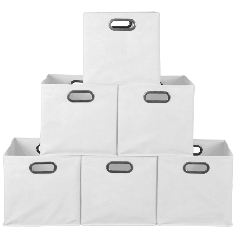 Bac de rangement pliable en tissu avec porte-étiquette Niche Cubo, Blanc